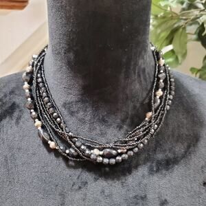 Women's Black Multilayer Round Beaded Fashion Jewelry Necklace